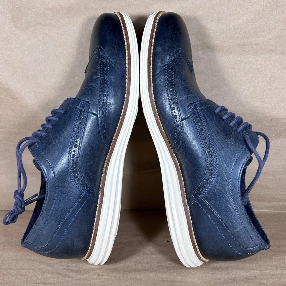 Cole Haan‎ OriginalGrand Wingtip Oxford Navy Blue Leather Shoes C30563 Mens 9M